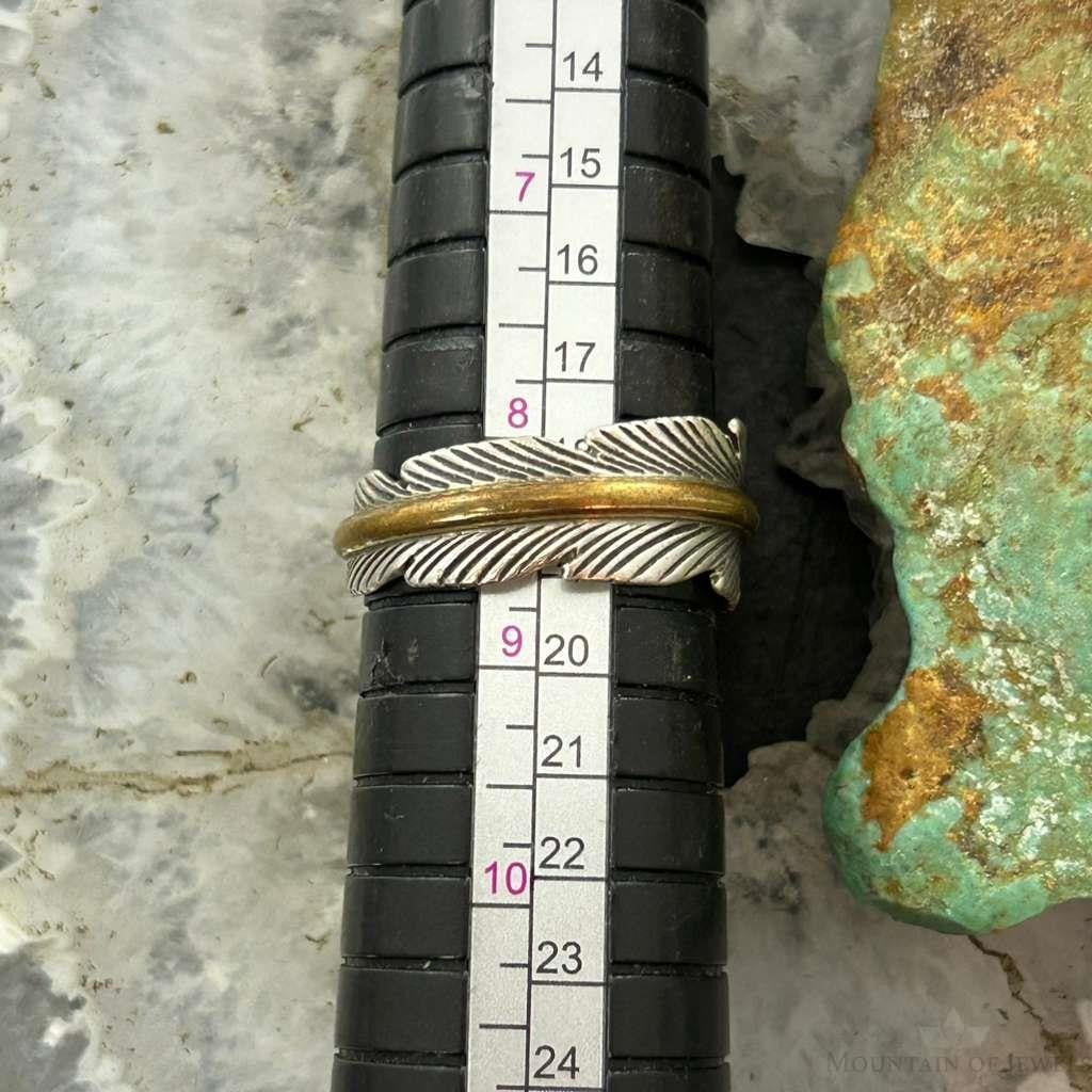 Harvey Mace Native American Sterling Silver & GF Feather Ring Size 8.5 For Women