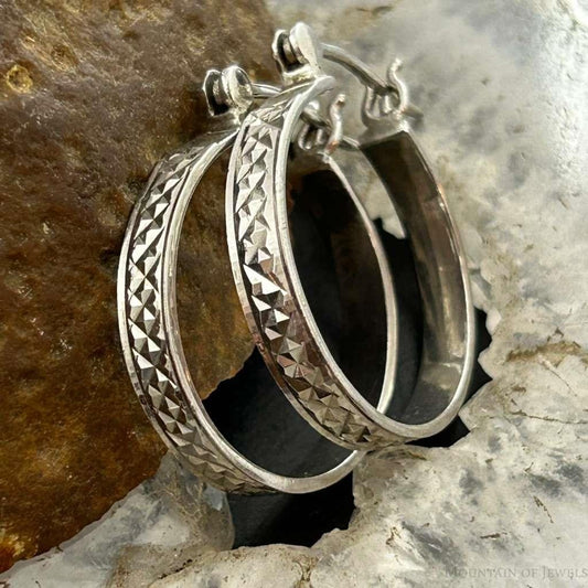 Sterling Silver Fashion Diamond Cut Hoop Earrings For Women