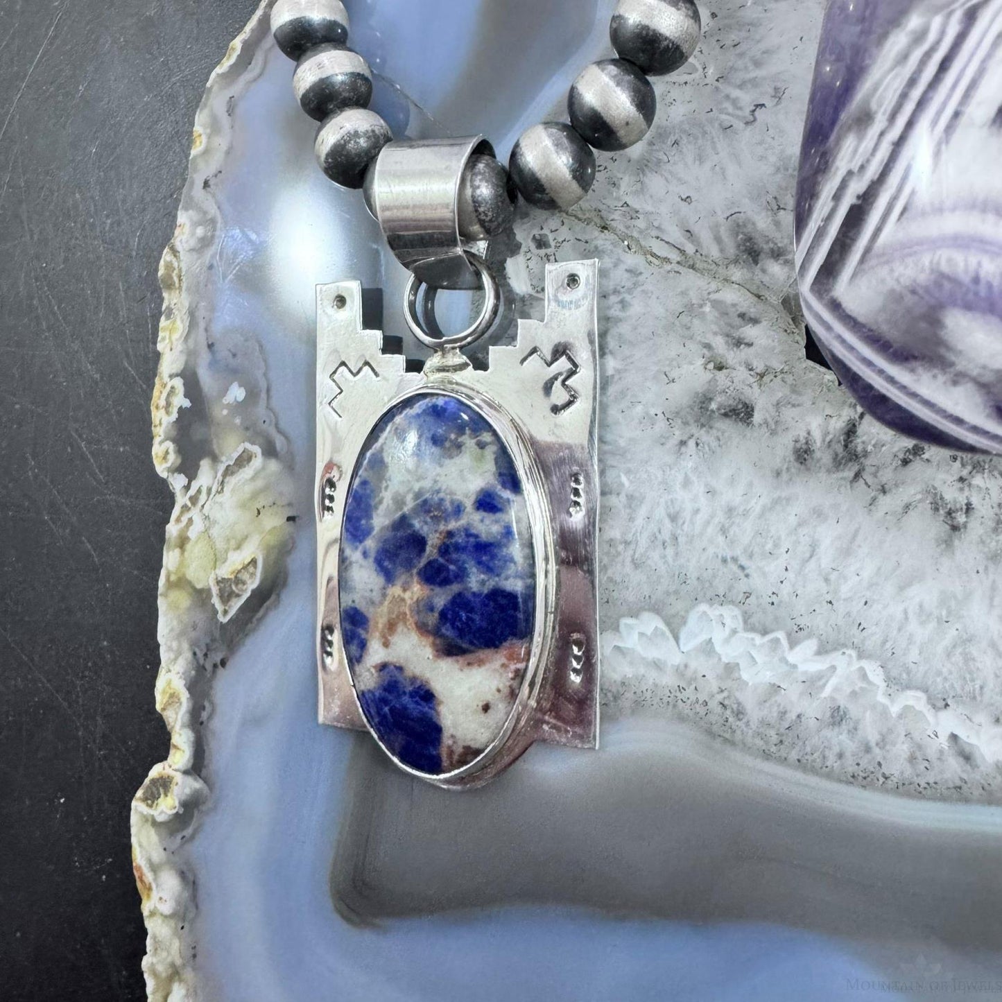 Frank Chavez Native American Sterling Silver Oval Sodalite Unisex Pendant