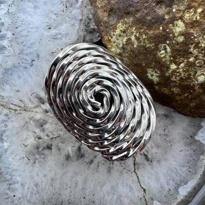 Sterling Silver Elliptic Swirly Rope Pattern Fashion Ring For Women,Taxco Mexico