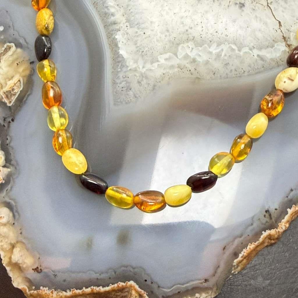 Sterling Silver Amber Beaded 17" and 18" Necklace For Women