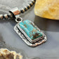 Native American Sterling Silver Rectangle Turquoise Decorated Pendant For Women