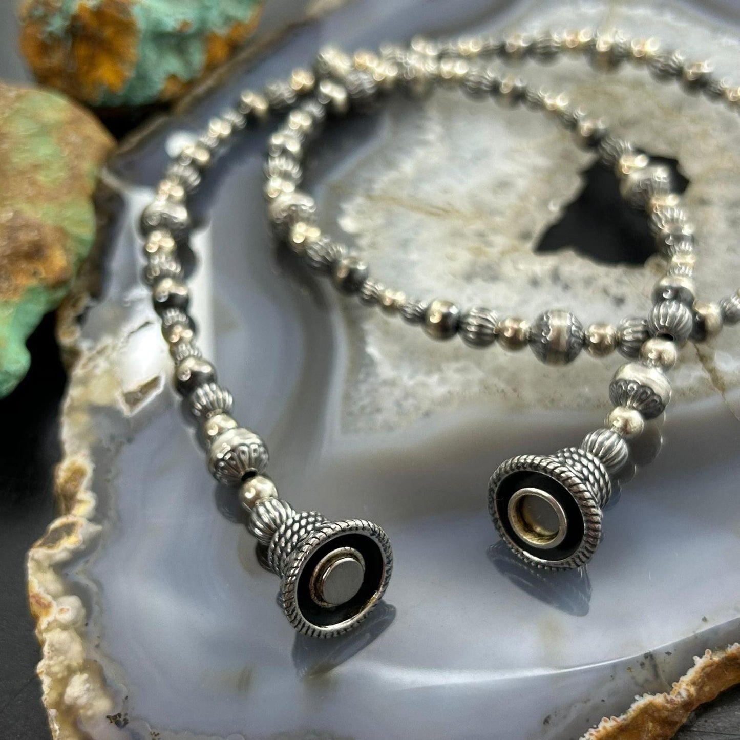 Carolyn Pollack Sterling Silver Decorated 3mm-8mm Graduated Beaded Necklace For Women