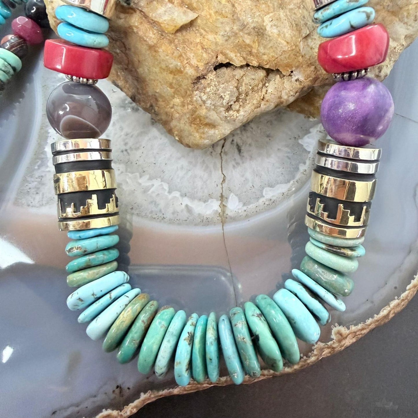 Tommy & Rosita Singer Sterling Turquoise & Multistone Beads 21" Necklace