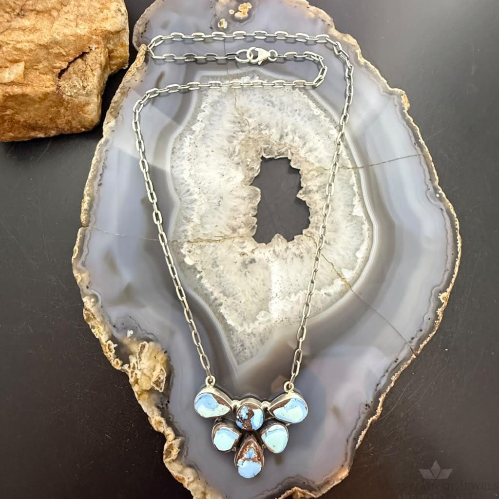 Sterling Silver Southwestern Style Teardrop Golden Hill Turquoise Necklace For Women