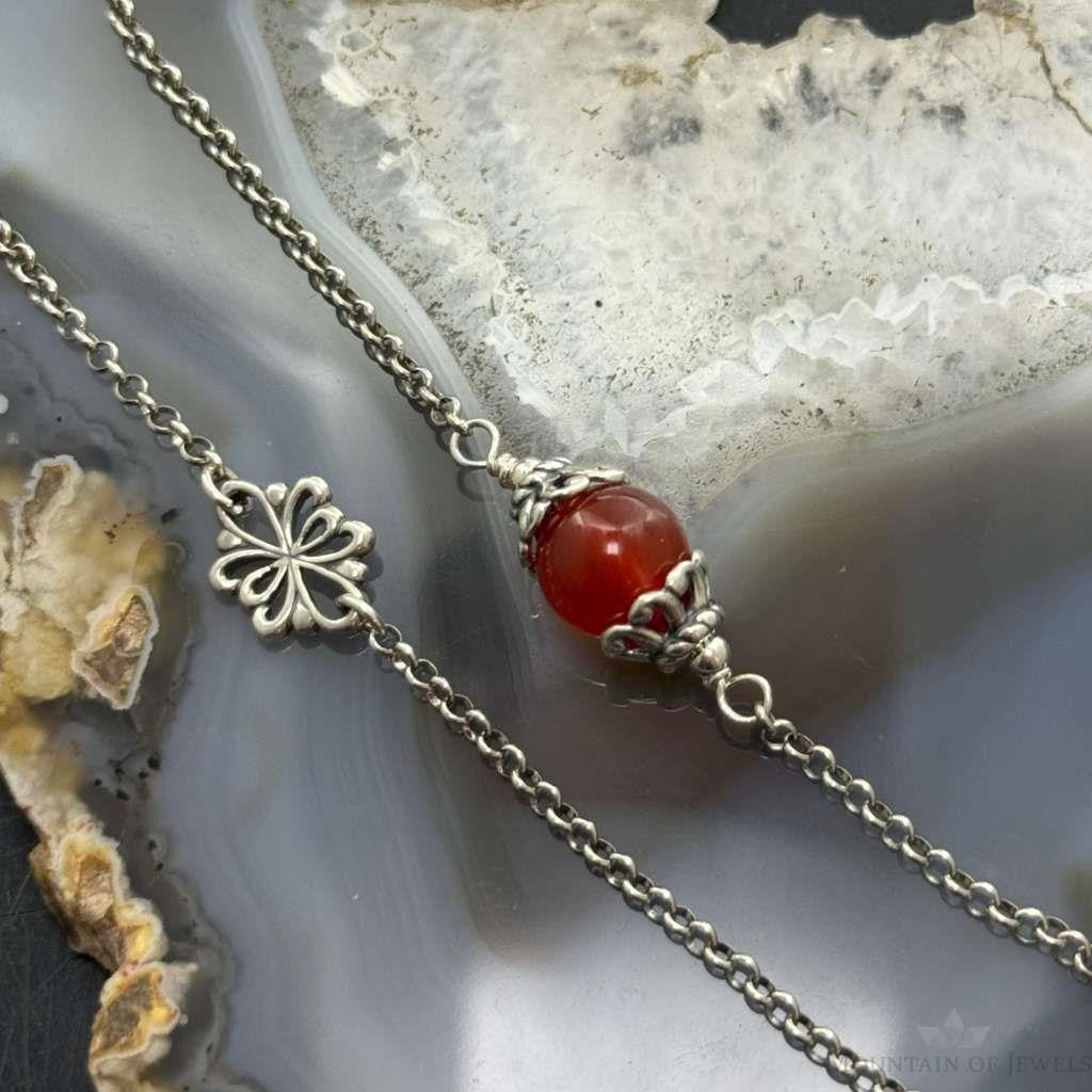 Carolyn Pollack Sterling Silver Chain Link w/Carnelian Beads 31" Necklace For Women