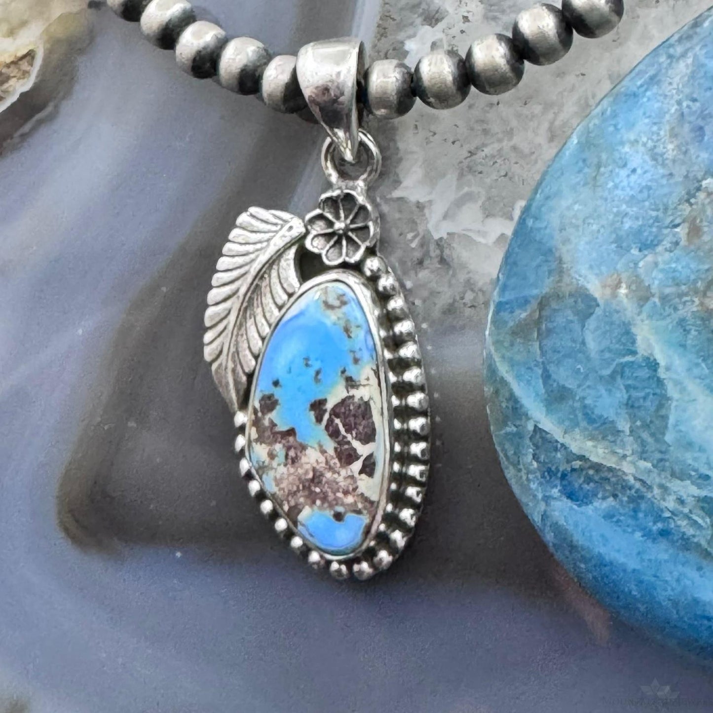 Sterling Silver Southwestern Style Golden Hill Turquoise Leaves Decorated Pendant For Women #3