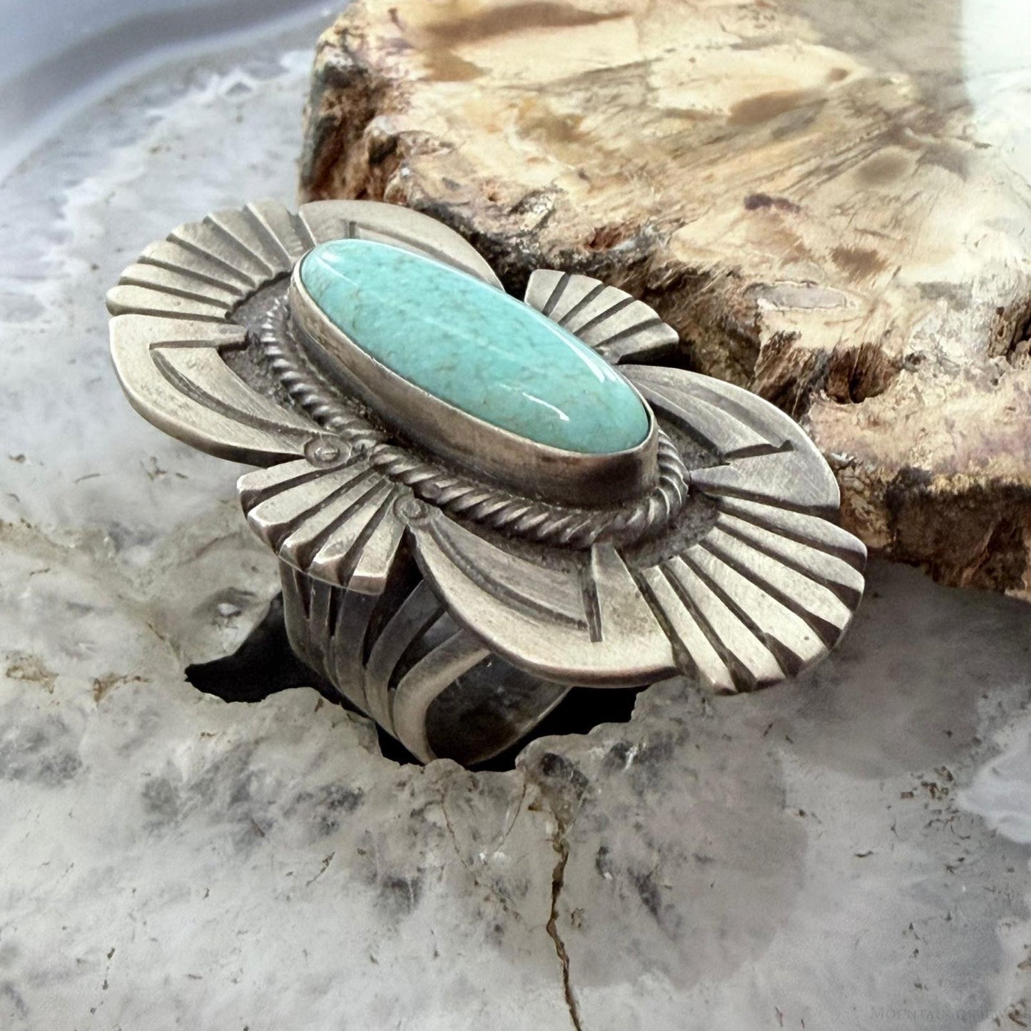 Richard Wylie Native American Sterling Silver Turquoise Decorated Ring Size 6.5 For Women