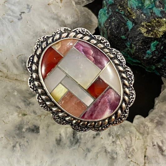 Carolyn Pollack Southwestern Style Sterling Multistone Inlay Ring Size 5.5 For Women