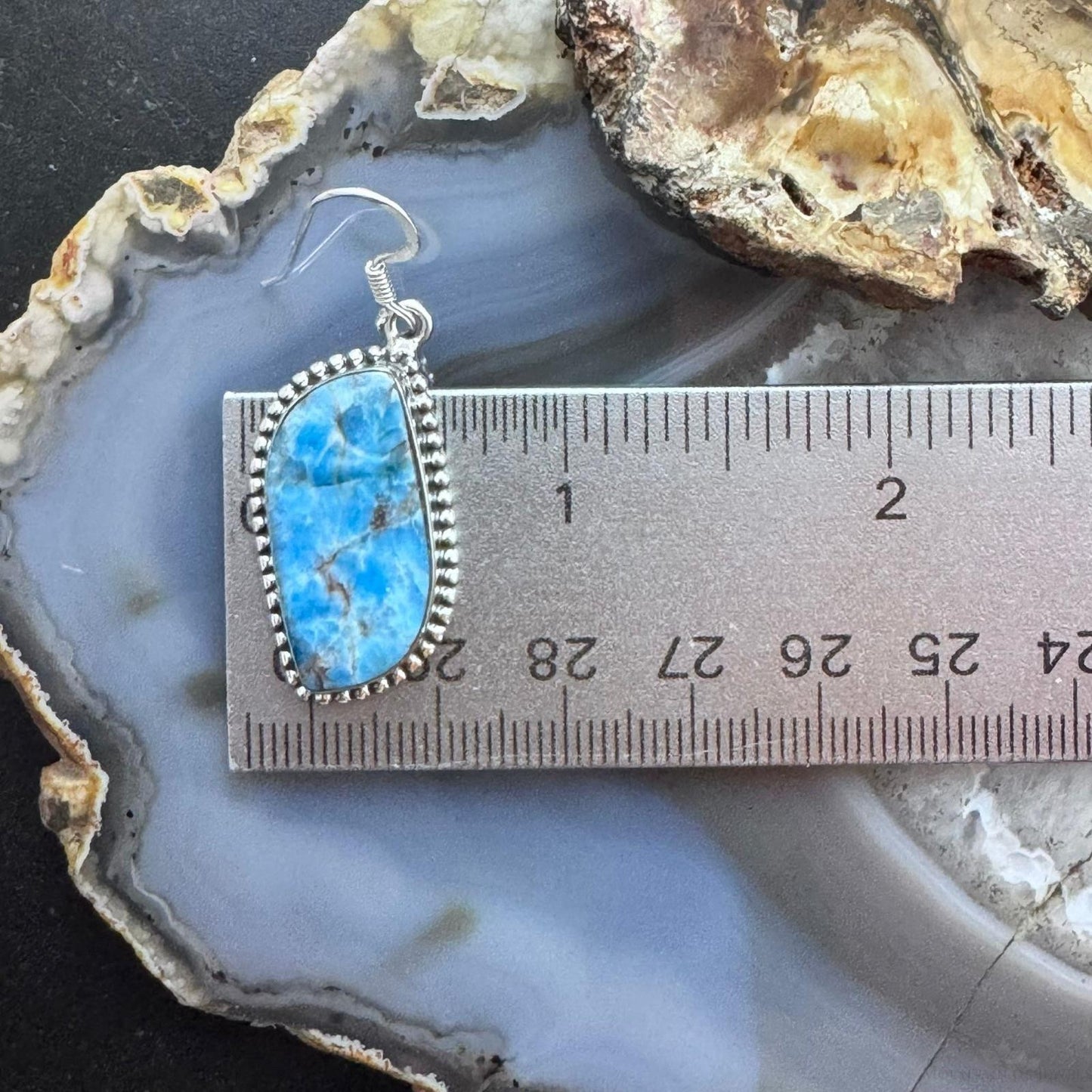 Sterling Silver Southwestern Style Blue Apatite Dangle Earrings For Women