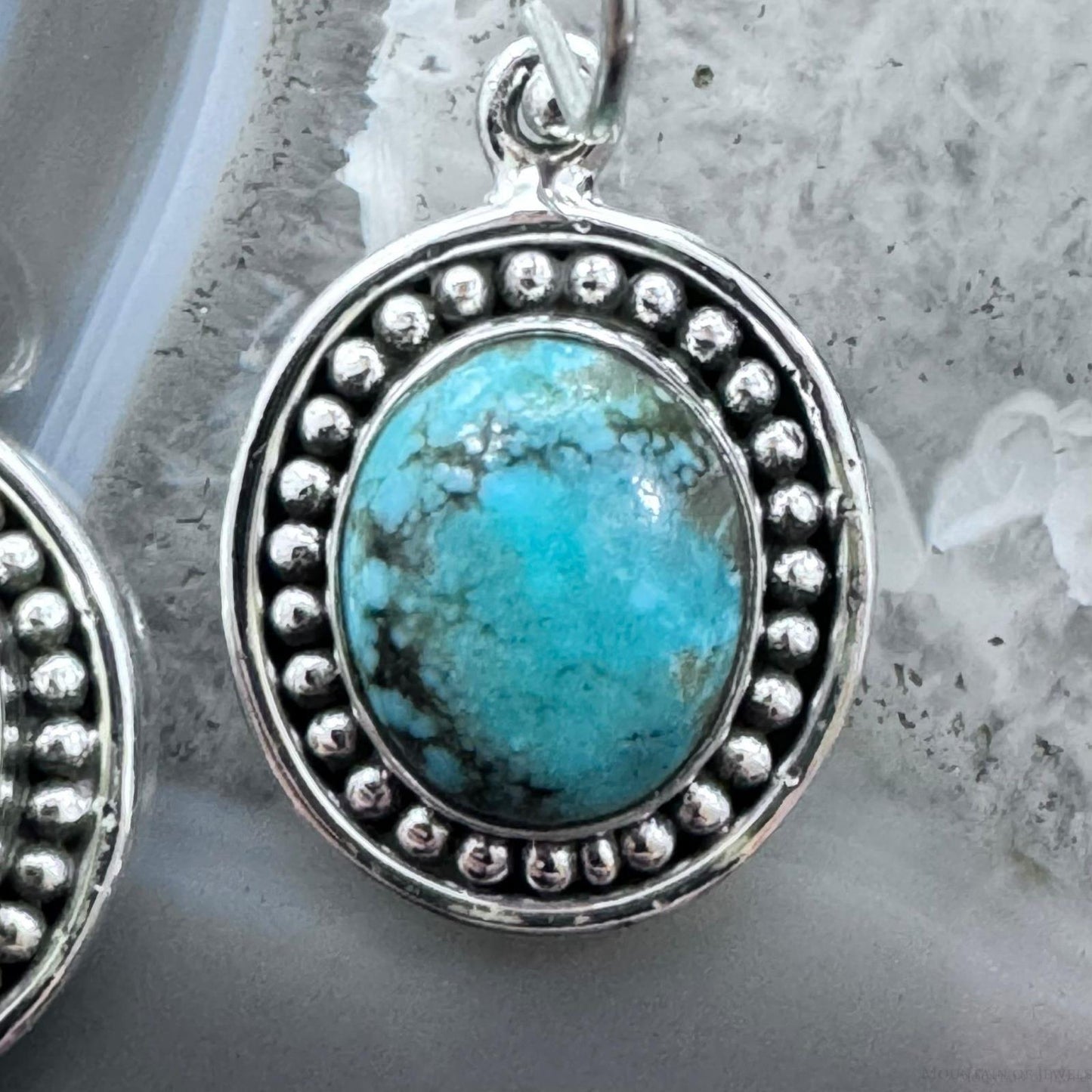 Sterling Silver Southwestern Style Oval Turquoise Dangle Earrings For Women