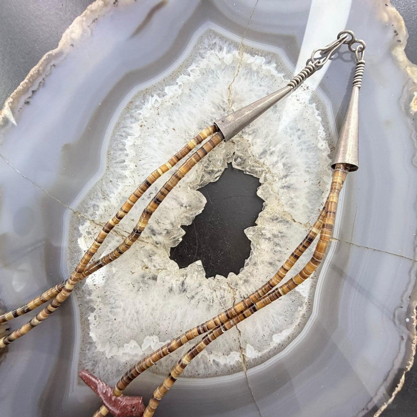 Vintage Sterling Silver 2 Strands Various Carved Fetish 24" Necklace For Women