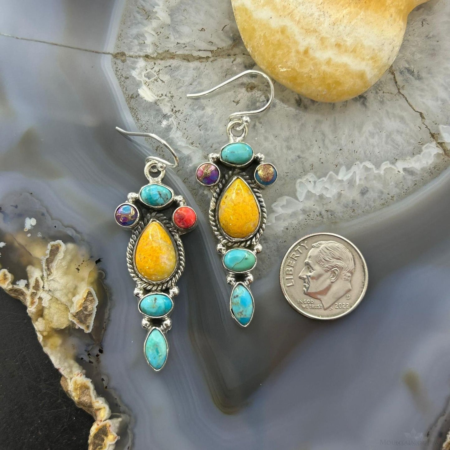 Sterling Silver Southwestern Style Multistone Dangle Earrings For Women #4