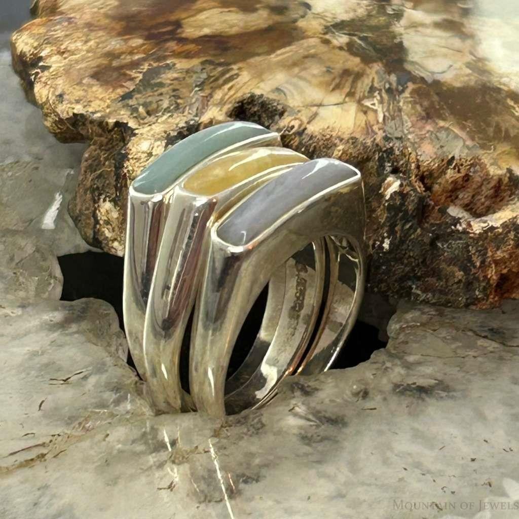 Carolyn Pollack Sterling Silver Set of 3, Agate, Jasper, Chalcedony Rings For Women