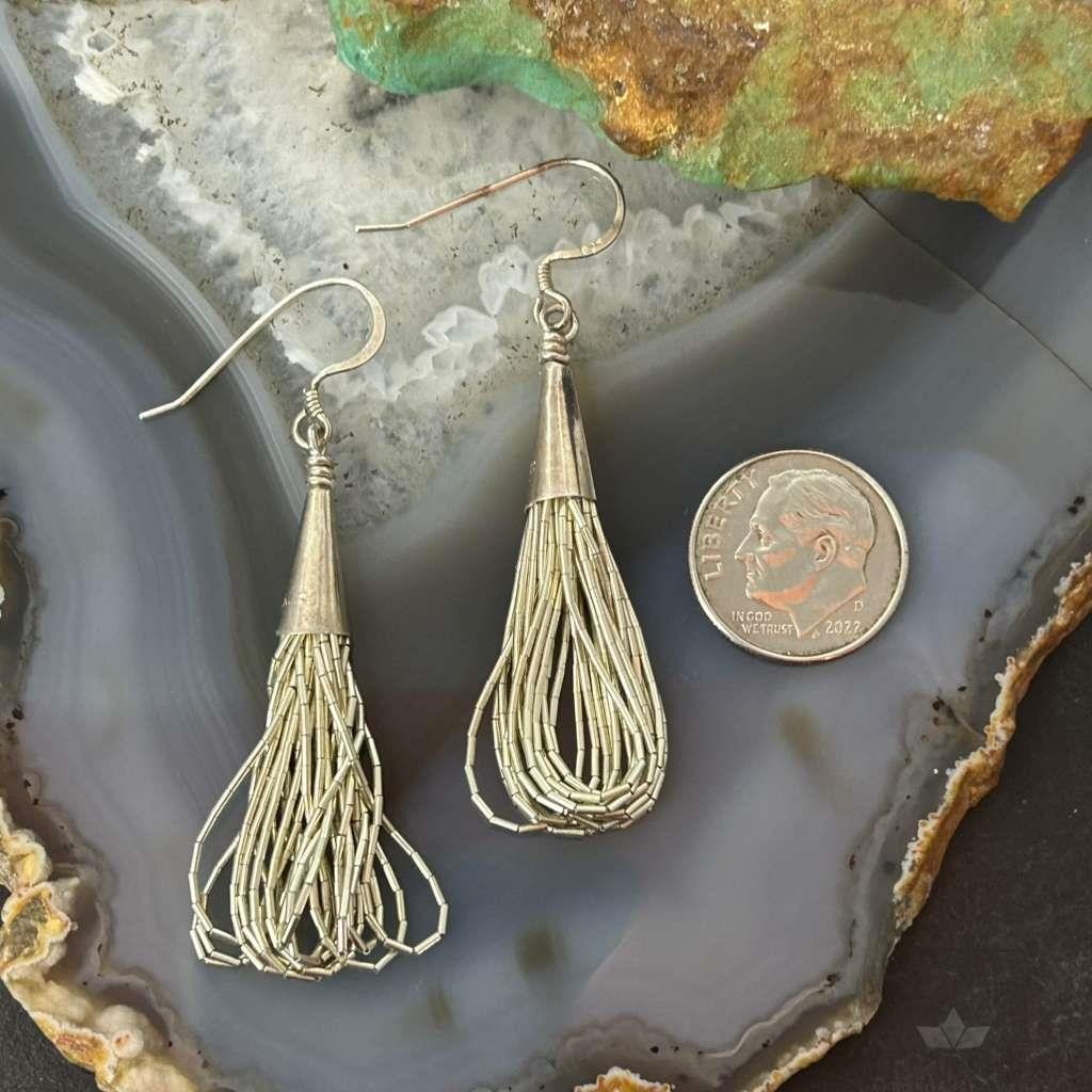 Native American Sterling Silver Liquid Silver Dangle Earrings For Women