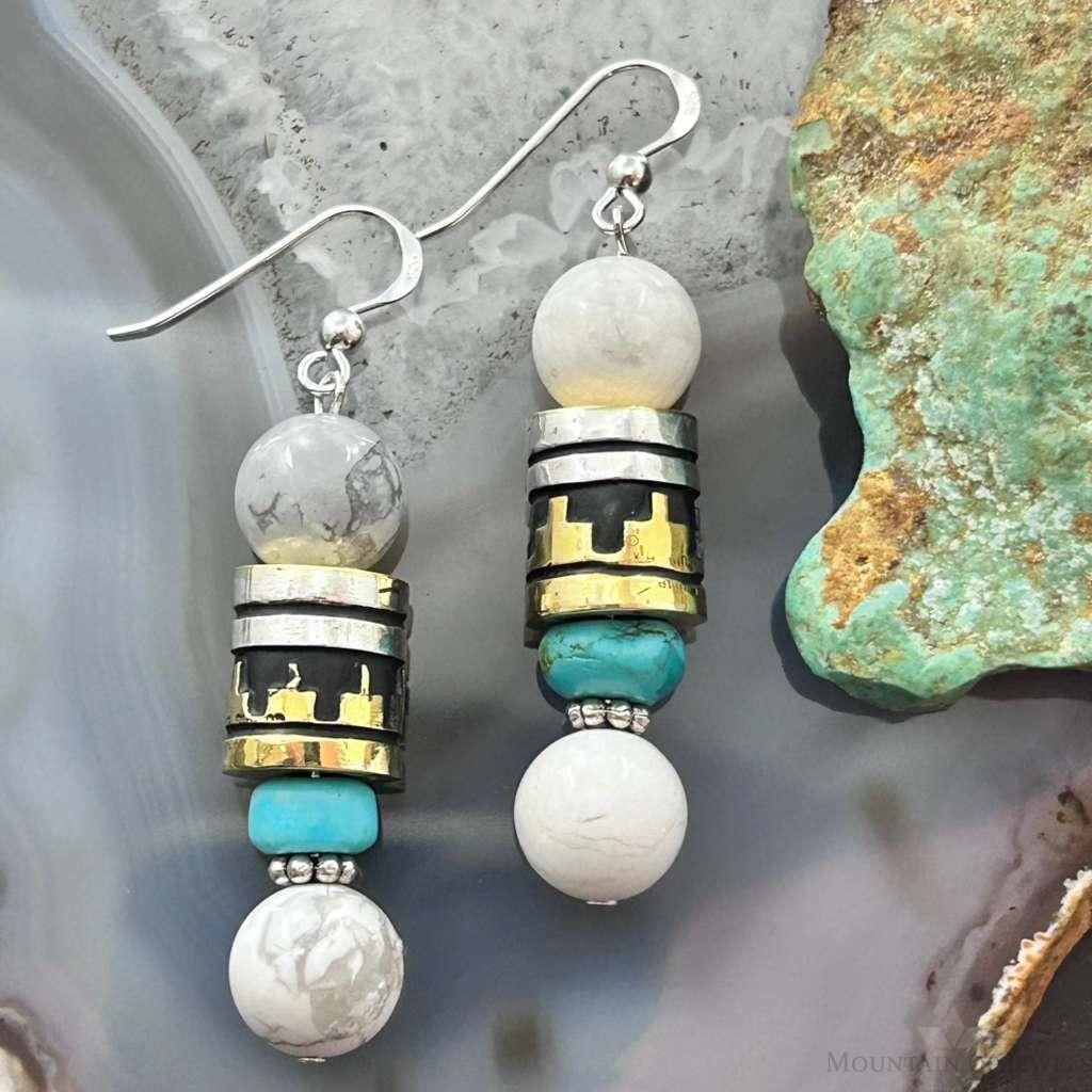 Tommy & Rosita Singer Sterling Silver Howlite, Turquoise Bead Dangle Earrings For Women