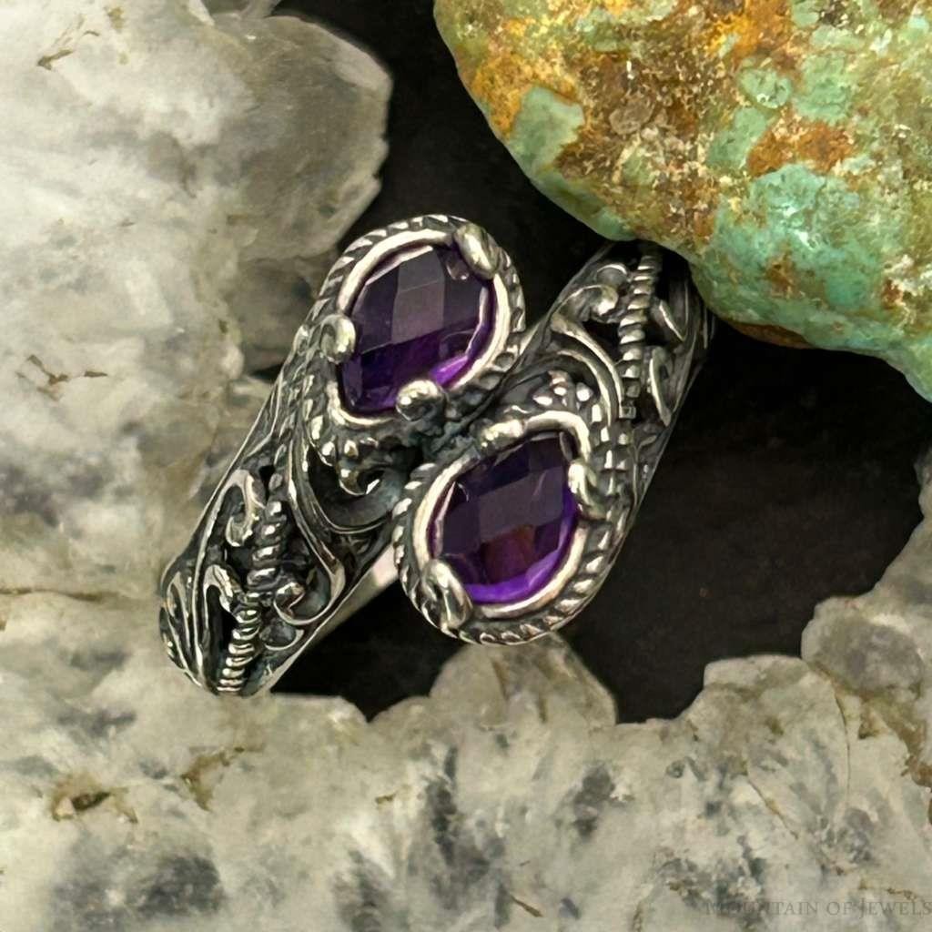 Carolyn Pollack Sterling Silver Faceted Amethyst Doublet Bypass Ring Size 8 For Women