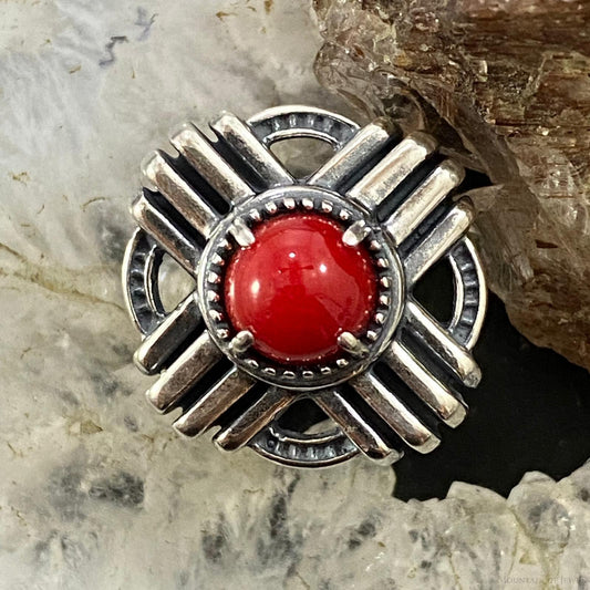 Carolyn Pollack Southwestern Style Sterling Silver Red Jasper Zia Symbol Ring For Women