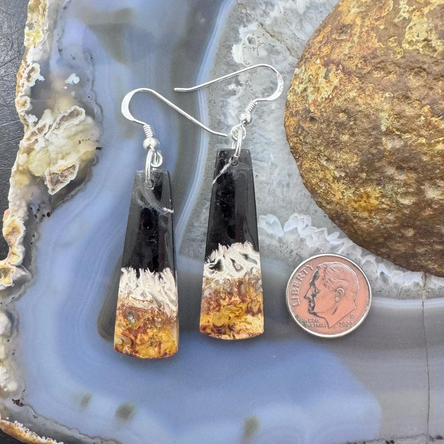 Sterling Silver Elongated Trapeze Plum Root Jasper Slab Dangle Earrings For Women #222