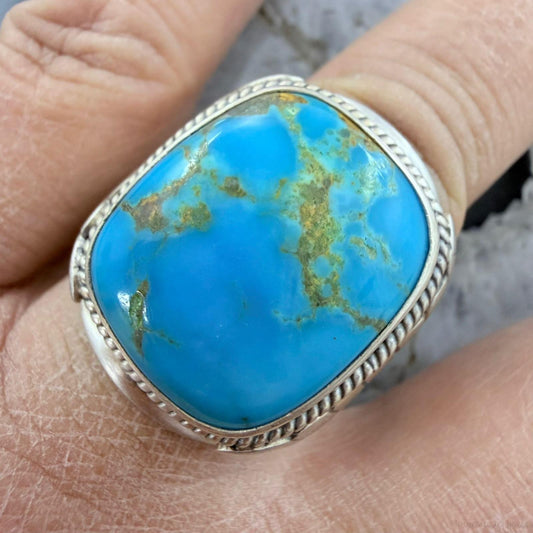 Native American Sterling Silver Square Kingman Turquoise Shield Ring Size 11.25 For Men