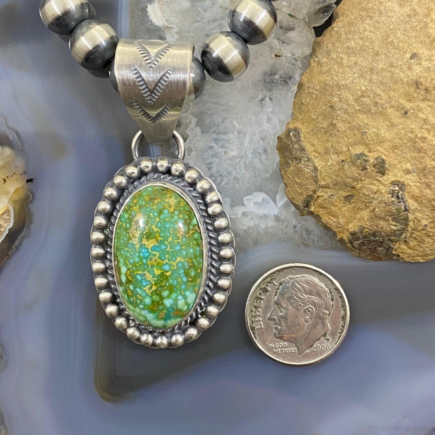 Gilbert Platero Native American Sterling Silver Oval Turquoise Unisex Pendant