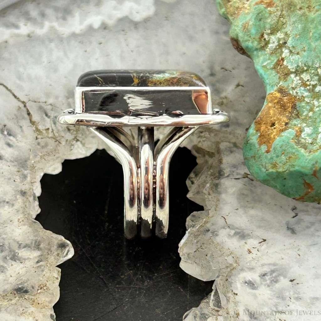 Native American Sterling Silver Rectangle Black Jack Bar Ring Size 6.5 For Women