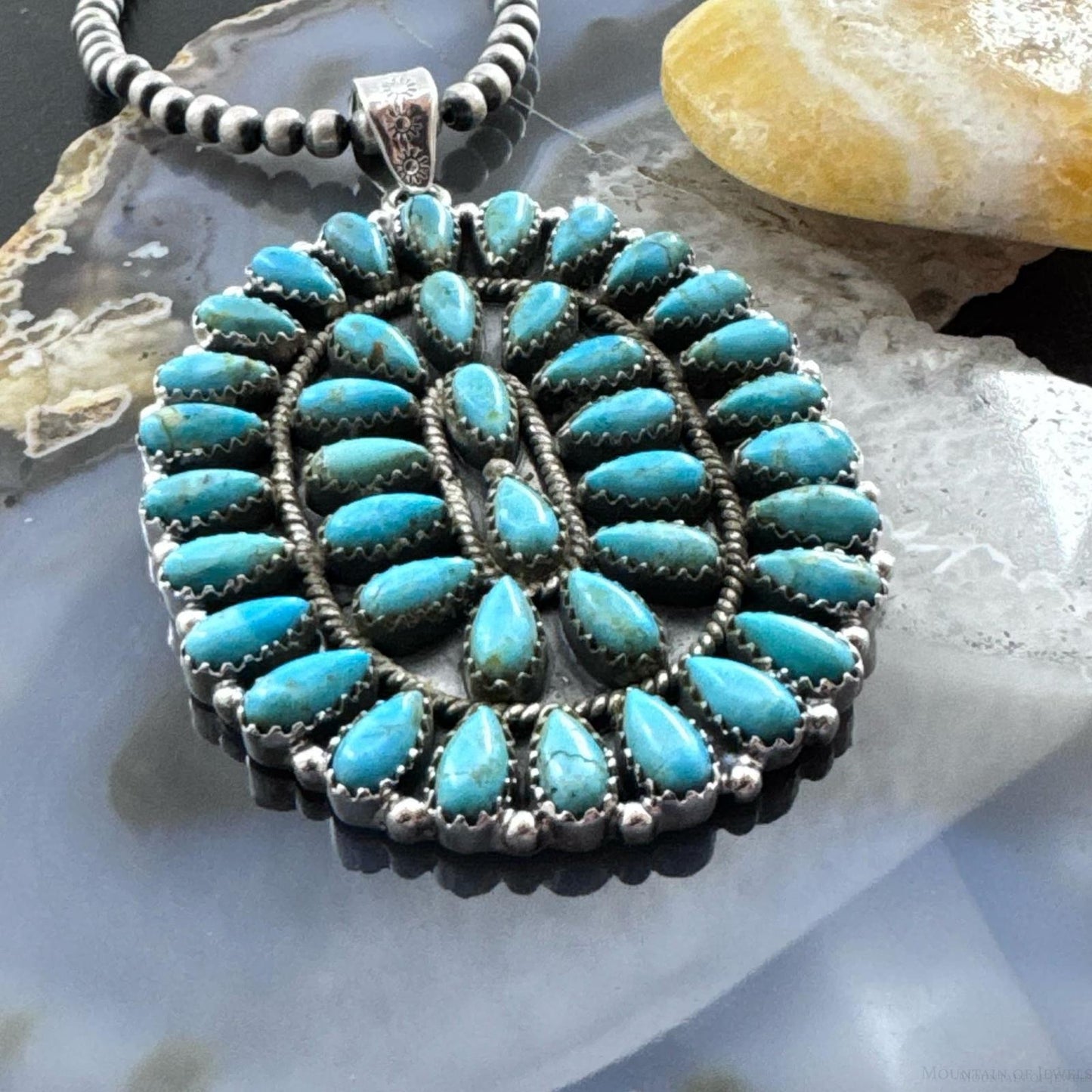 Sterling Silver Southwestern Style Turquoise Decorated Large Cluster Pendant For Women