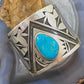 Signed Native American Sterling Turquoise Wide Overlay Cuff Bracelet For Women