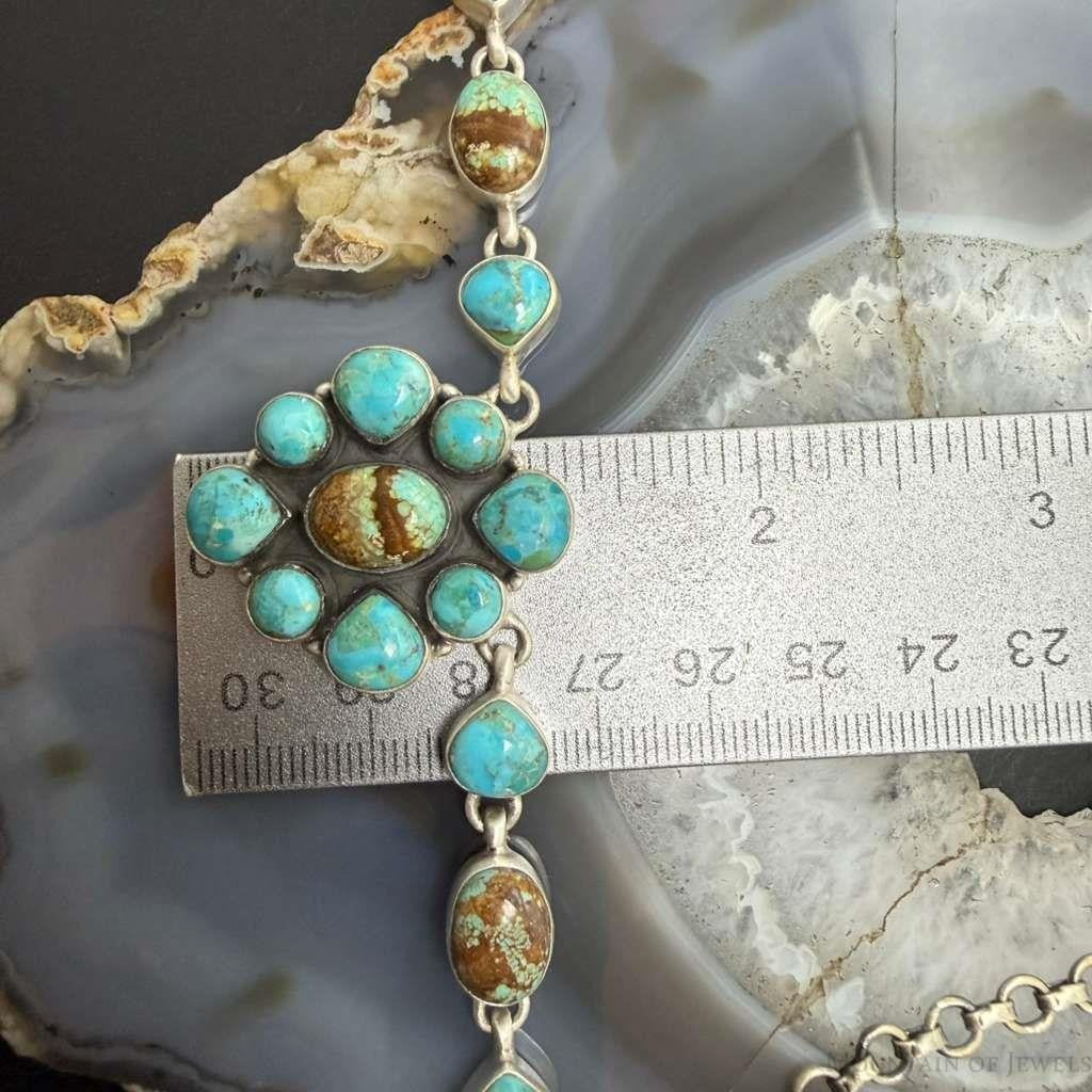 Sterling Silver Southwestern Style Turquoise Cluster 20" Necklace For Women