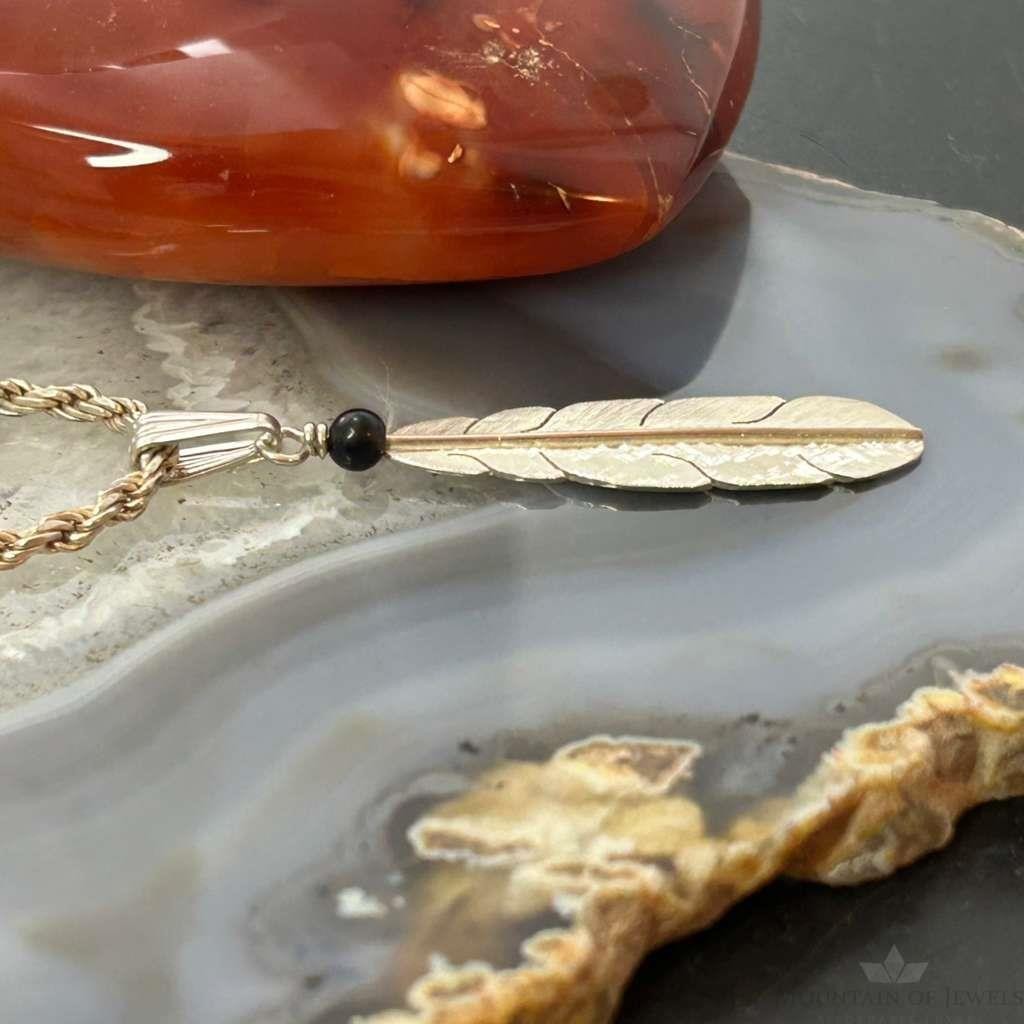 Anthony Gatewood Sterling Silver Onyx Beads Feather Pendant For Women