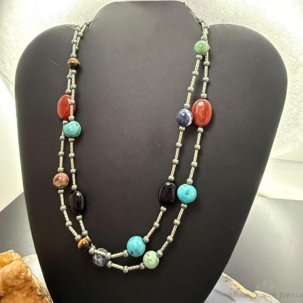 Carolyn Pollack Sterling Silver Multistone Beads 36" Necklace For Women
