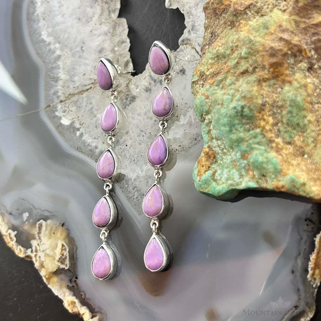 Native American Sterling Silver Teardrop Phosphosiderite Post Earrings For Women