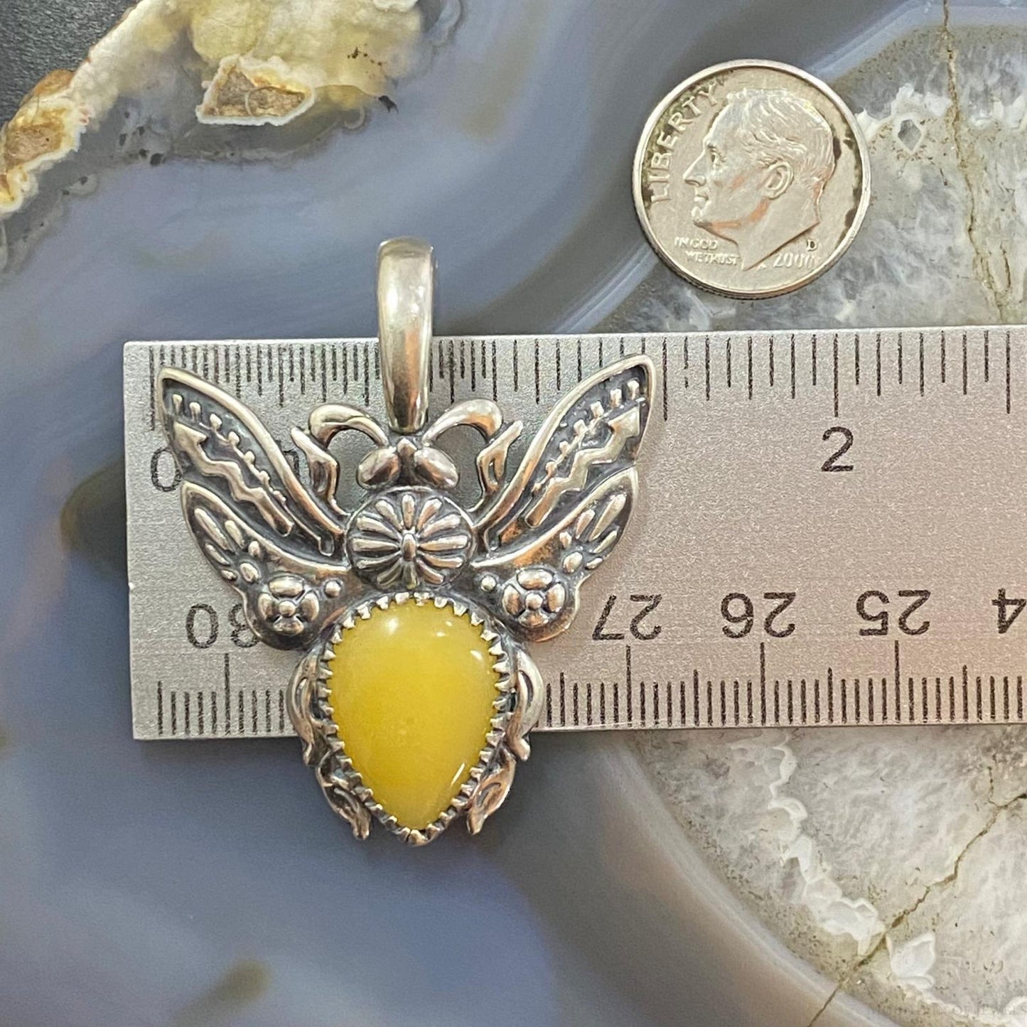 Carolyn Pollack Southwestern Style Sterling Silver Yellow Jasper Bee Enhancer Pendant For Women