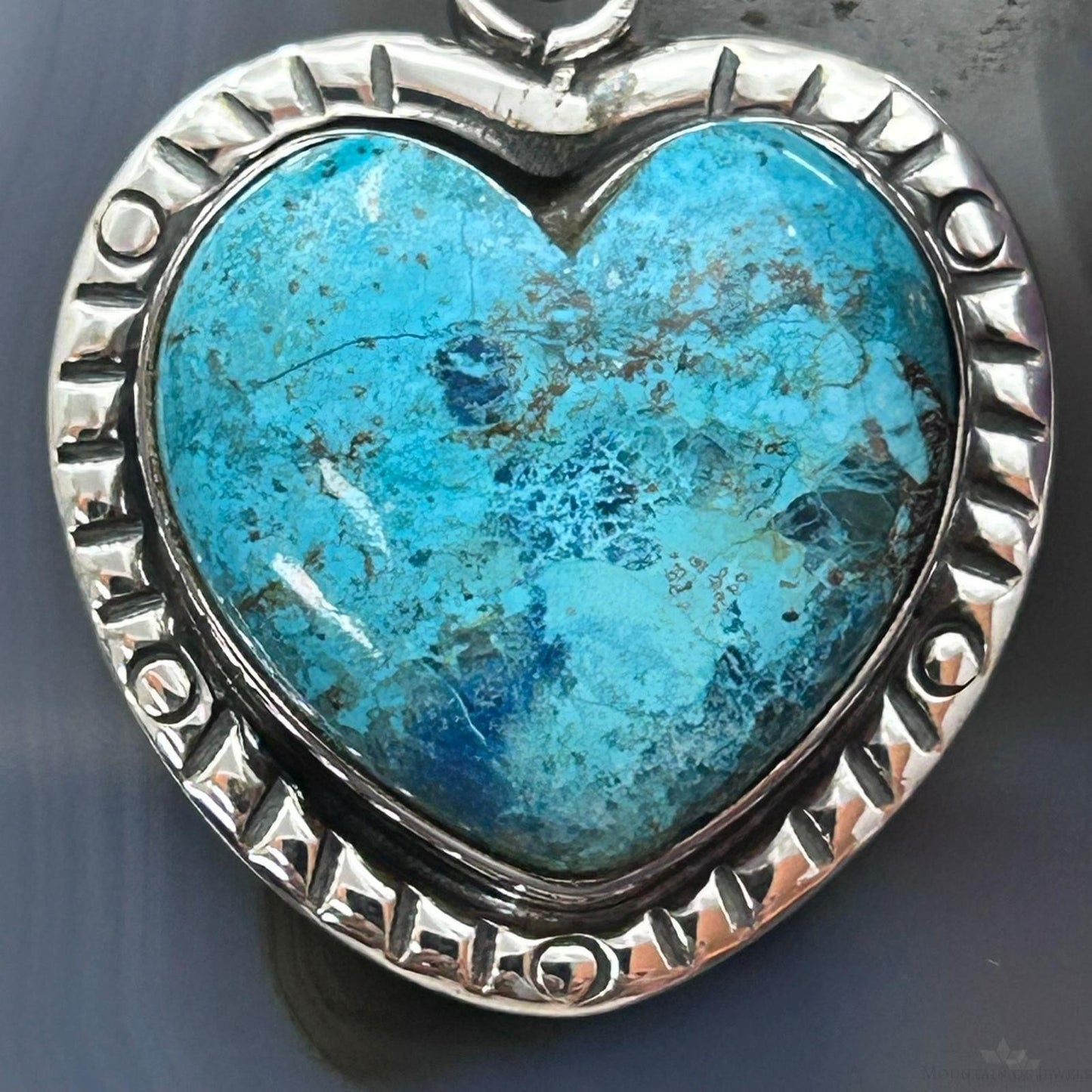 Sterling Silver Southwestern Style Chrysocolla Heart Shape Pendant For Women