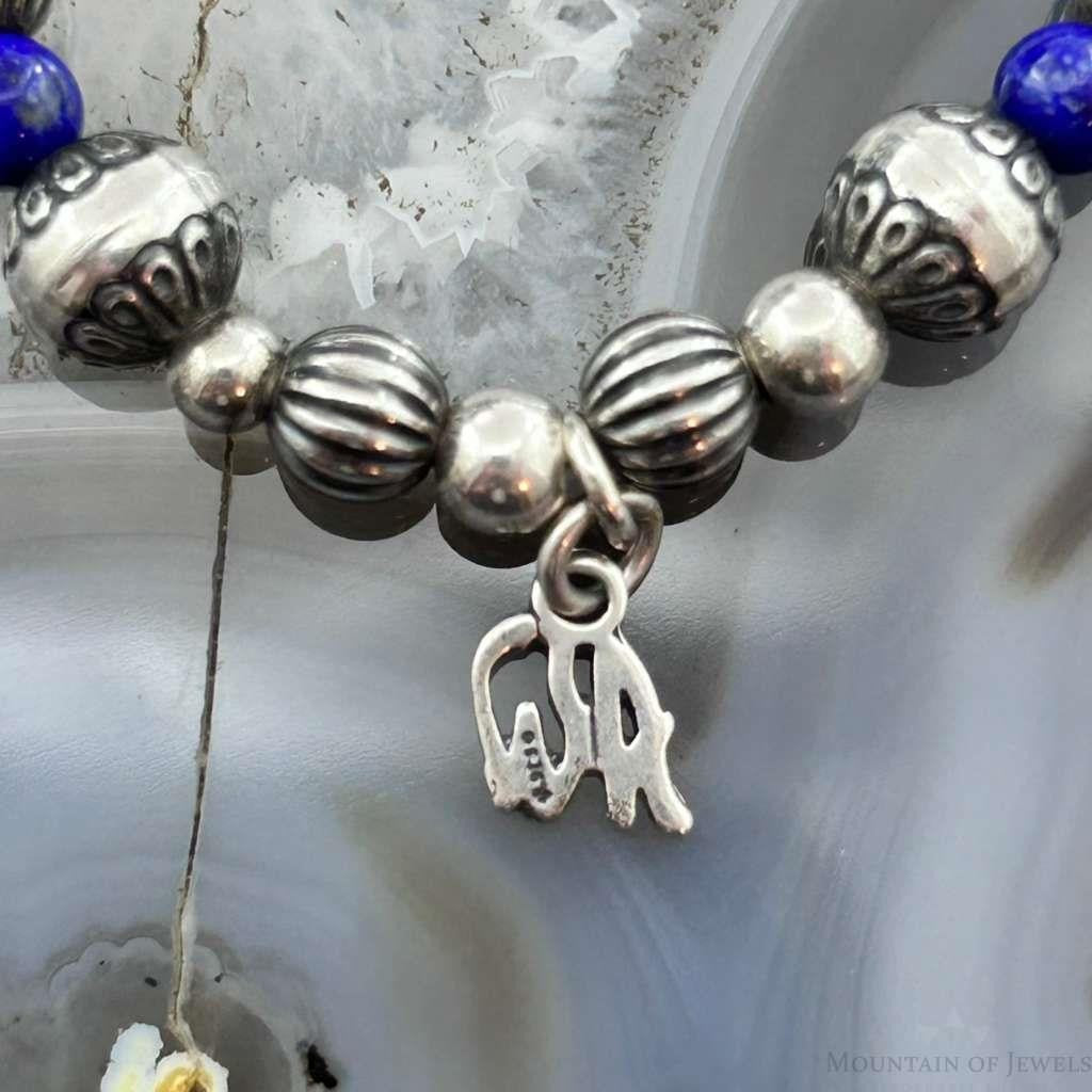 Carolyn Pollack Sterling Silver Navajo Pearl Style Bead & Lapis Bead Stretch Bracelet For Women