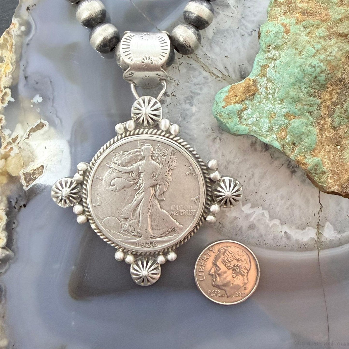 1936 Genuine 90% Silver US Walking Liberty Half Dollar Decorated Unisex Pendant