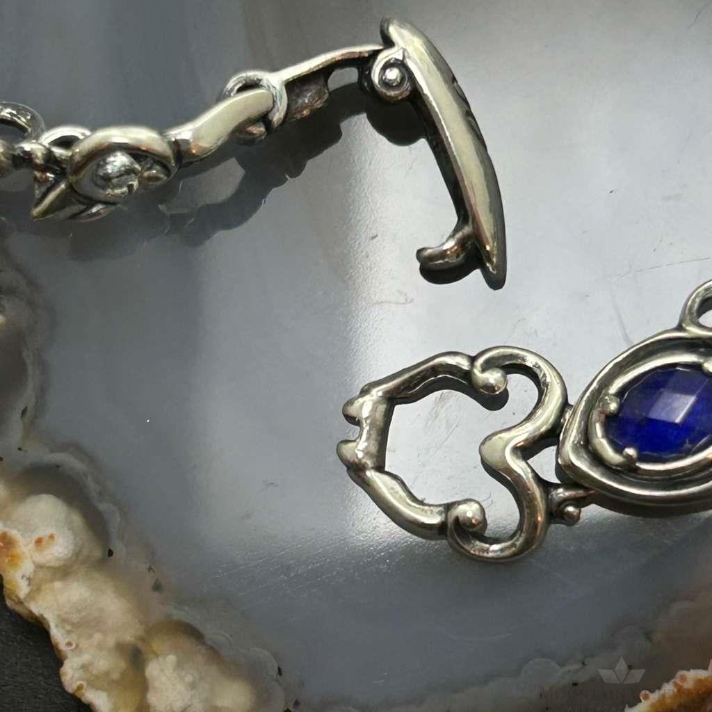 Carolyn Pollack Sterling Silver Oval Faceted Lapis Decorated Link Bracelet For Women