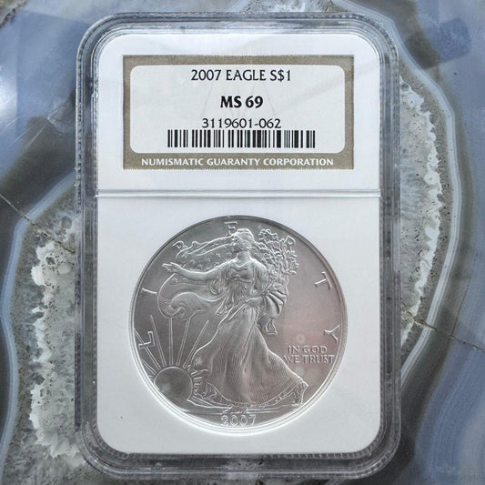 2007 US 1.0oz .999 Fine Silver American Silver Eagle NGC MS69 #3119601-062EX