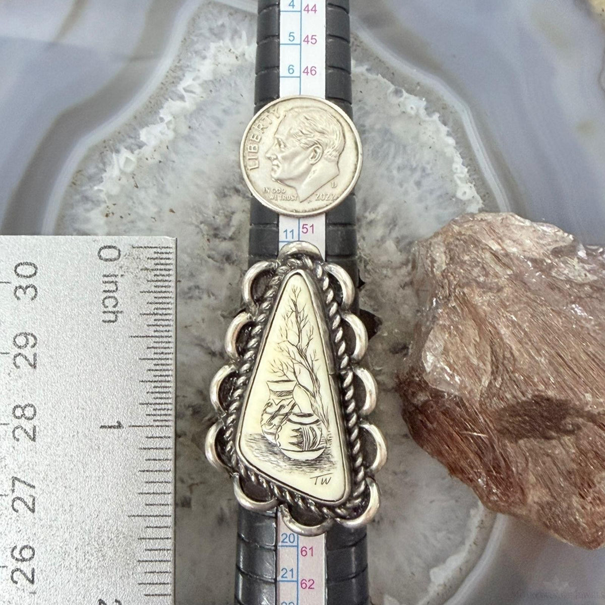 Vintage Native American Sterling Scrimshaw Style On Gemstone Ring Size 8 For Women