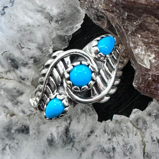 Carolyn Pollack Sterling Silver 3 Sleeping Beauty Turquoise Decorated Ring Size 8 For Women