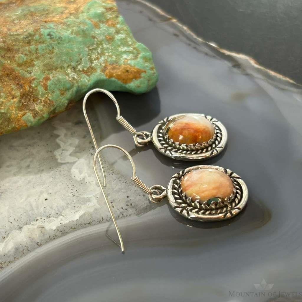 Sterling Silver Southwestern Style Spiny Oyster Dangle Earrings For Women