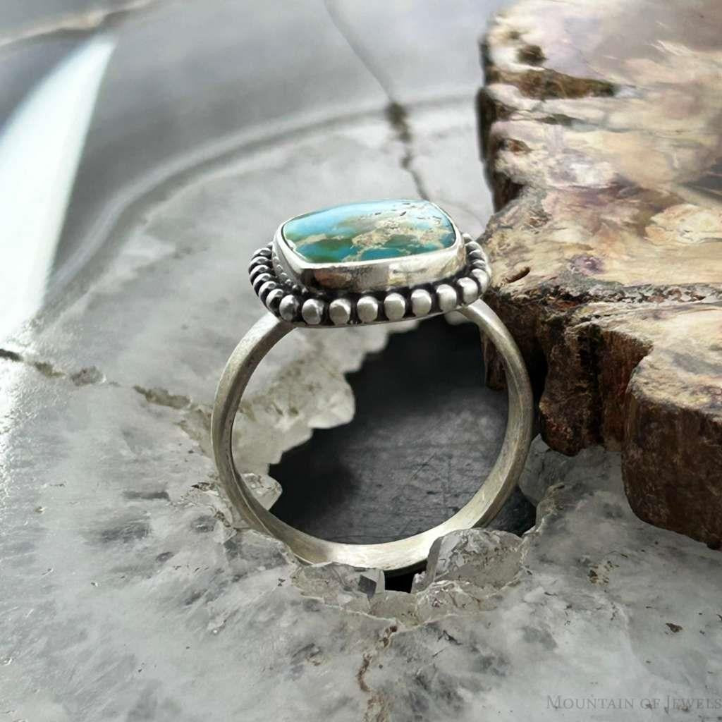 Sterling Silver Southwestern Style Sonora Gold Turquoise Adjustable Bar Ring For Women #8