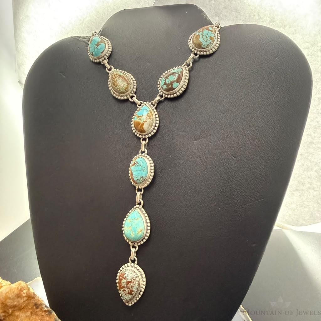 Sterling Silver Southwestern Style Teardrop Turquoise #8 Lariat Necklace For Women