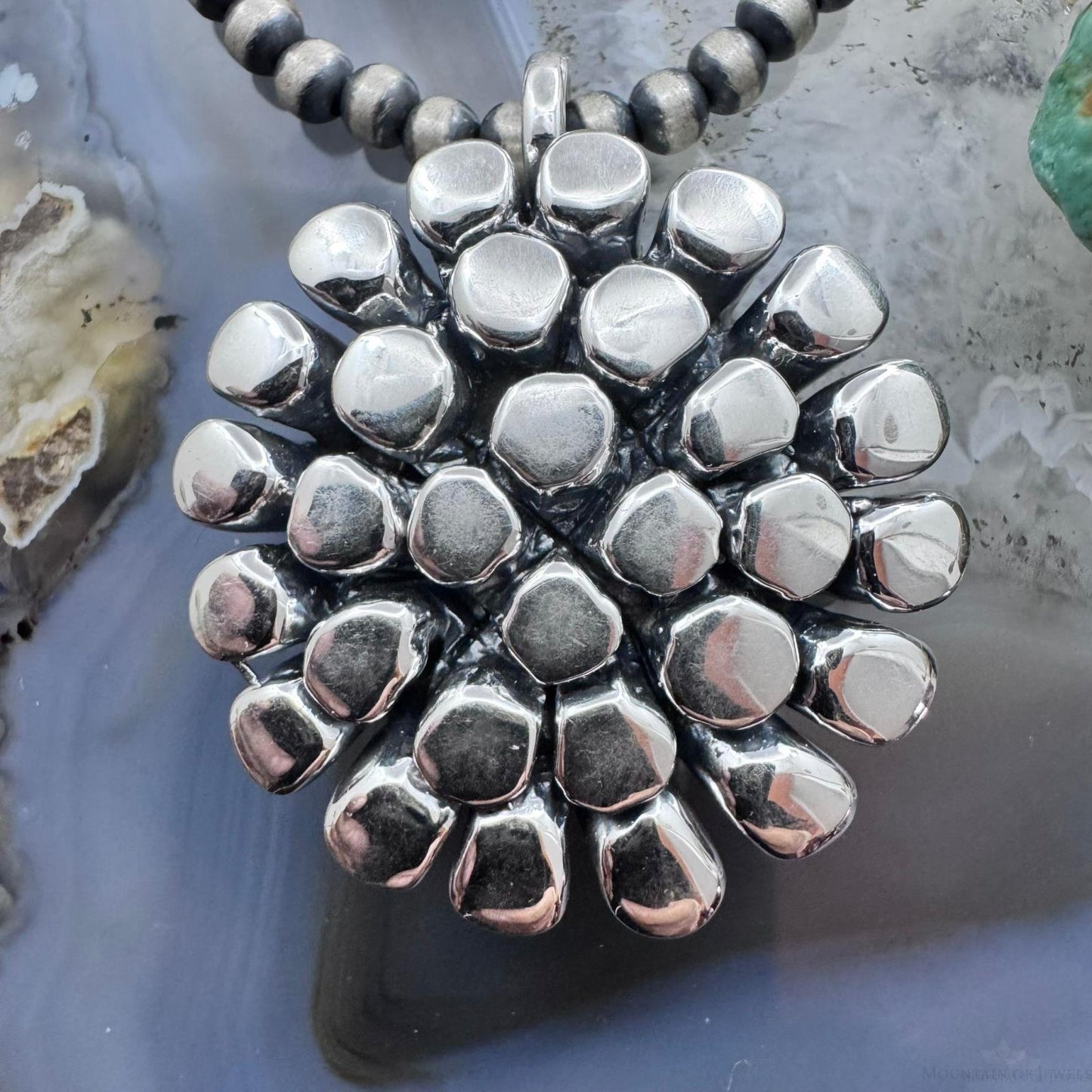 Sterling Silver Fashion Electroform Rounded Petals Flower Pendant- Taxco Mexico