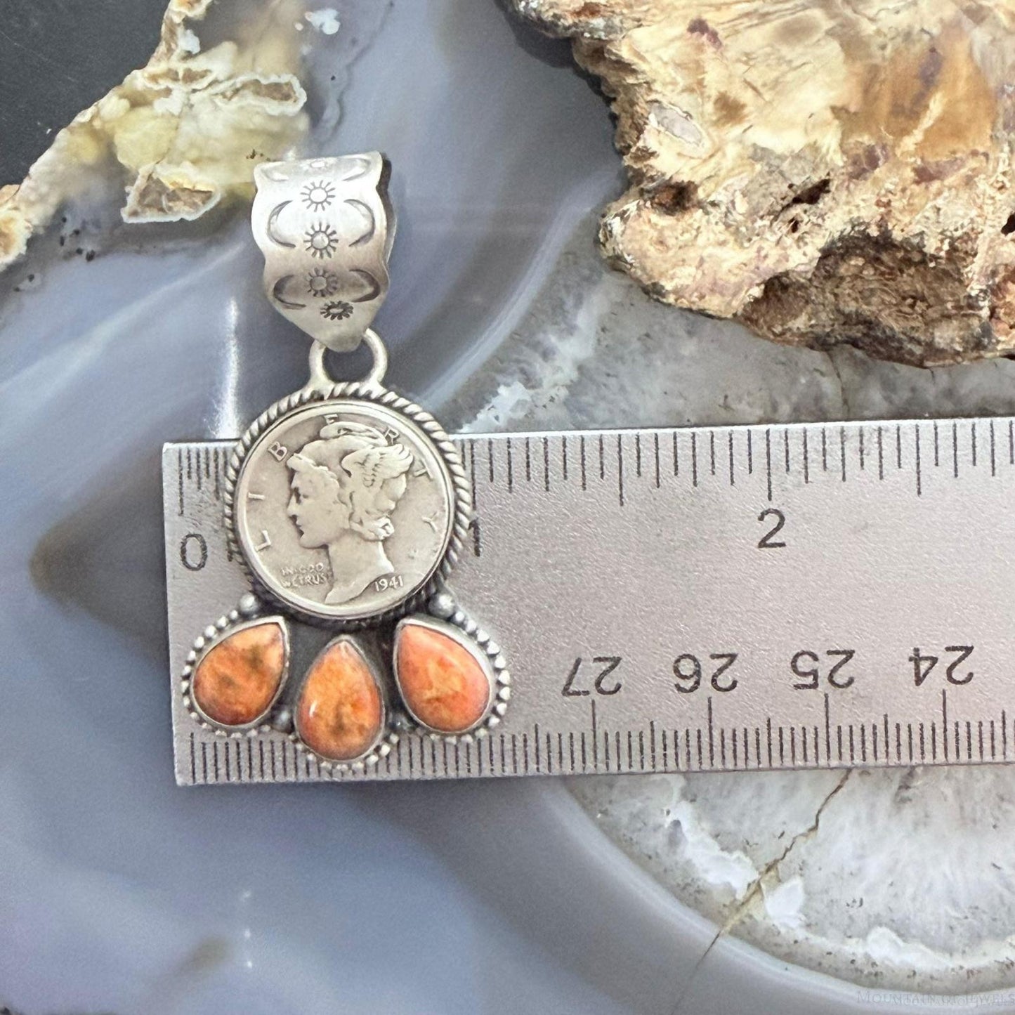 Genuine 1941 90% Silver Mercury Dime Coin w/Teardrop Spiny Oyster Unisex Pendant