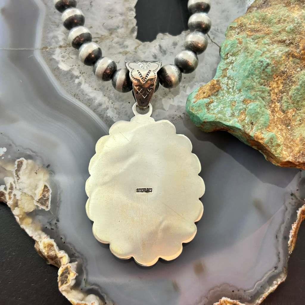 Native American Sterling Silver Oval Phosphosiderite W/Pearls Cluster Pendant For Women