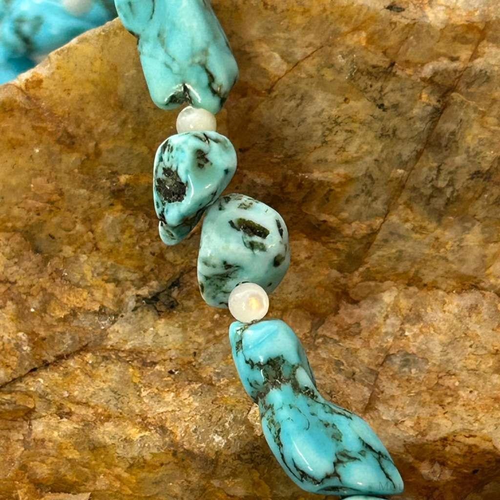 Sterling Silver Natural Turquoise & MOP Beads 18" Necklace For Women