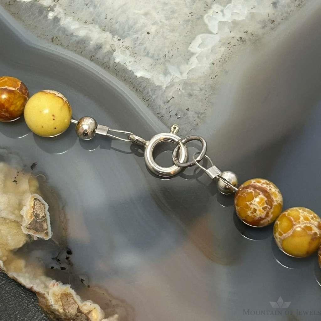 Sterling Silver 8mm Round Snakeskin Jasper 16" Necklace For Women