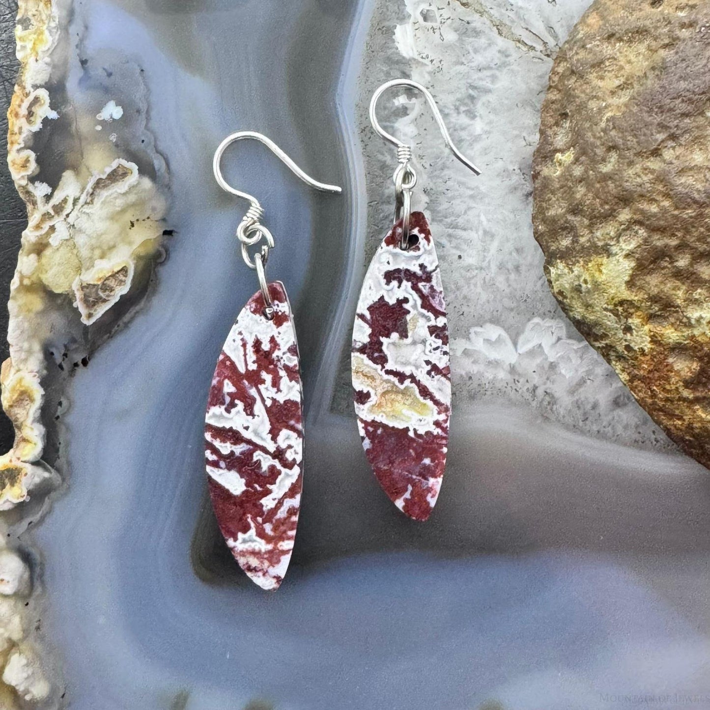 Sterling Silver Half-moon Red River Jasper Slab Dangle Earrings For Women #235