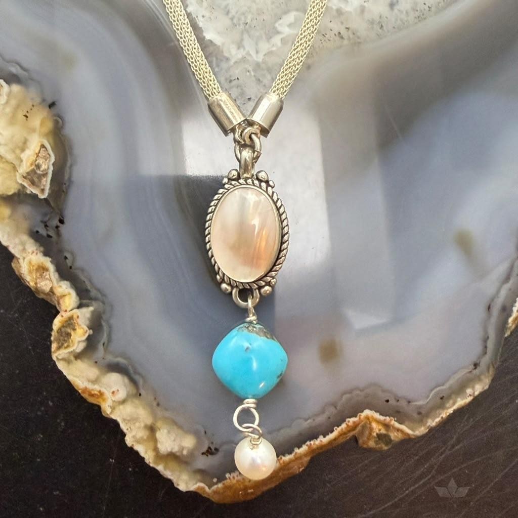 Carolyn Pollack Sterling Silver Moonstone,Turquoise,Pearl 14"-18" Necklace For Women